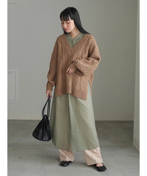 earth music&ecology（アースミュージックアンドエコロジー）の「【WEB限定】好きな丈Vネックケーブルニット（ロング）＊（ニット/セーター・レディース・ダークパープル/モカ/その他6/グレイッシュベージュ・FREE）」の16枚目の写真