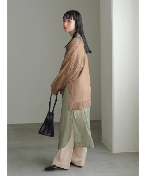 earth music&ecology（アースミュージックアンドエコロジー）の「【WEB限定】好きな丈Vネックケーブルニット（ロング）＊（ニット/セーター・レディース・ダークパープル/モカ/その他6/グレイッシュベージュ・FREE）」の17枚目の写真