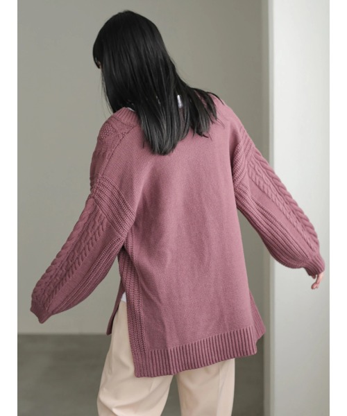 earth music&ecology（アースミュージックアンドエコロジー）の「【WEB限定】好きな丈Vネックケーブルニット（ロング）＊（ニット/セーター・レディース・ダークパープル/モカ/その他6/グレイッシュベージュ・FREE）」の12枚目の写真