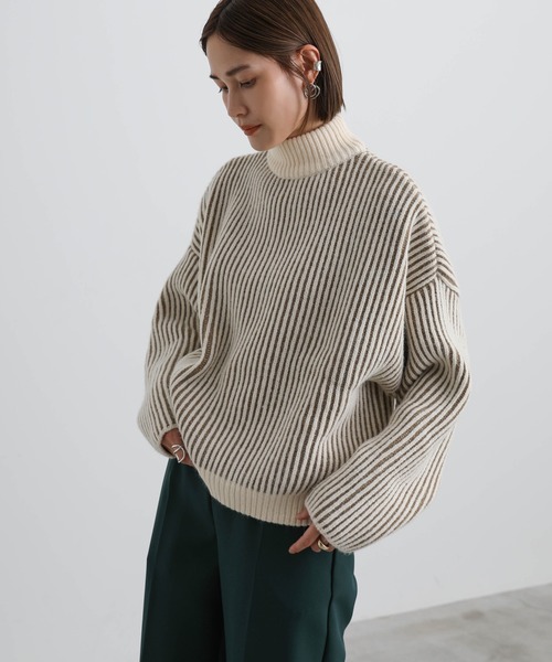 drawer ベージュ リブ編み 長袖セーター サイズ1 チャンキーニット セーター レディース オーバーサイズ 厚手