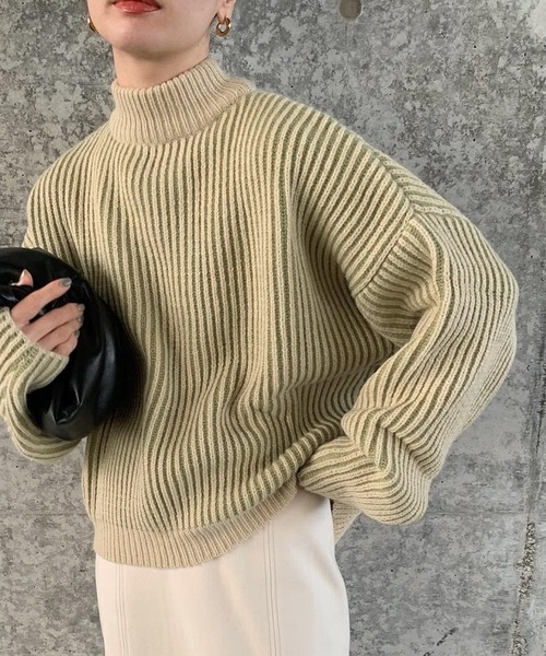 select MOCA（セレクトモカ）の「バイカラーリブ編みオーバーニット