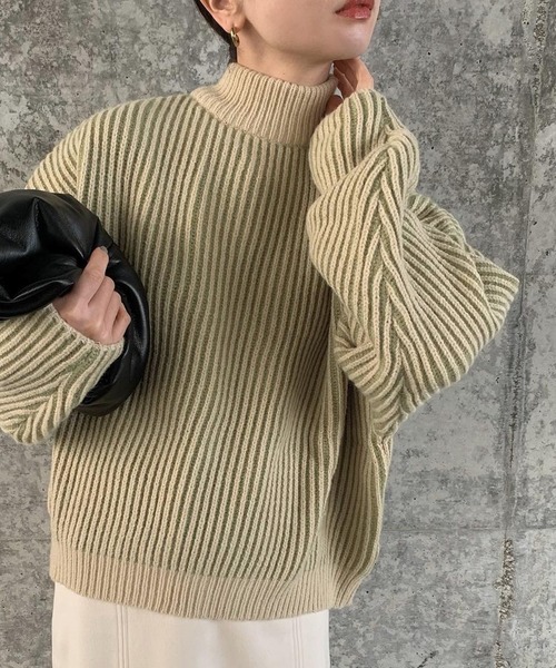 select MOCA（セレクトモカ）の「バイカラーリブ編みオーバーニット