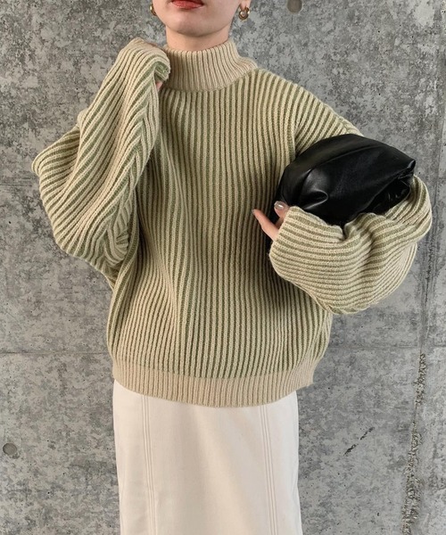 select MOCA（セレクトモカ）の「バイカラーリブ編みオーバーニット