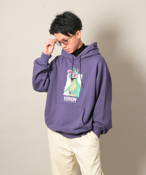 VISION STREET WEAR(ヴィジョンストリートウェア)の「VISION 恐竜パーカー(パーカー・メンズ・オフホワイト/ブラック/パープル・LL/L/M)」の3枚目の写真