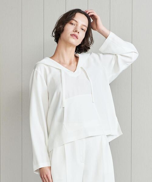 H BEAUTY&YOUTH UNITED ARROWS(エイチビューティーアンドユースユナイテッドアローズ)の「<H>DOUBLE CLOTH HOODIE/パーカー(パーカー・レディース・ホワイト/ブラック・FREE)」の7枚目の写真