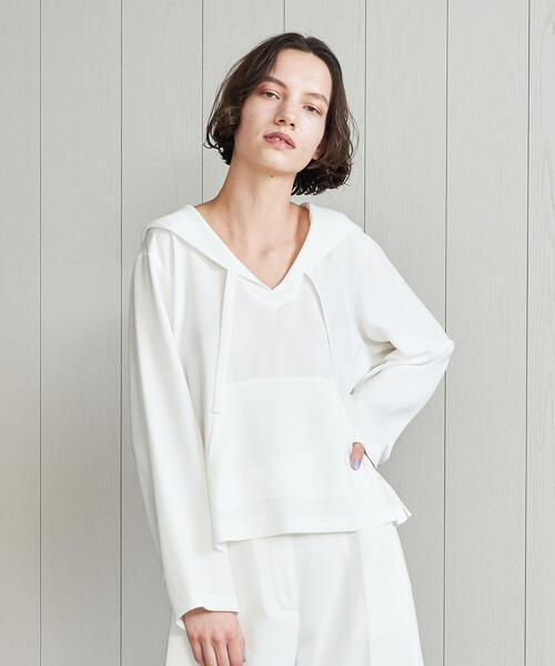 H BEAUTY&YOUTH UNITED ARROWS(エイチビューティーアンドユースユナイテッドアローズ)の「<H>DOUBLE CLOTH HOODIE/パーカー(パーカー・レディース・ホワイト/ブラック・FREE)」の5枚目の写真