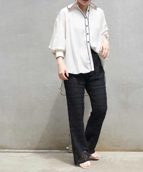 natural couture（ナチュラルクチュール）の「透かし編みレースパンツ（その他パンツ・レディース・ブラック/アイボリー・FREE）」の13枚目の写真