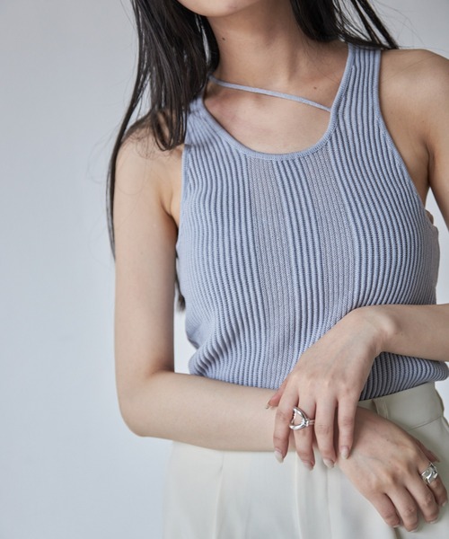 Solace（ソレイス）の「ニットアシメランダムリブタンクトップ/前後2WAY（タンクトップ・レディース・サックスブルー/ブラック/モカ・FREE）」の3枚目の写真