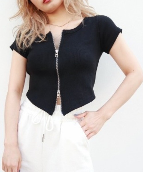 FIG&VIPER(フィグアンドバイパー)の「ZIPデザインリブT(Tシャツ/カットソー・レディース・ホワイト/ブラック/ベージュ・FREE)」の3枚目の写真