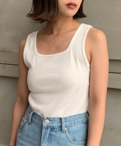 moment+(モーメントプラス)の「綿100%フライス.スクエアネックタンクトップ(タンクトップ・レディース・ブラック/ベージュ/オフホワイト/ライトグリーン/モカ/杢グレー/イエロー×グリーン/ナチュラル/クリアグリーン/オレンジ/ターコイズブルー/ホワイト系その他・M/L)」の19枚目の写真