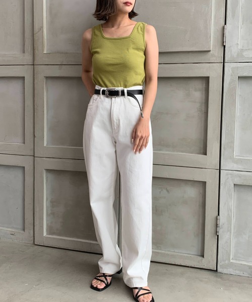 moment+(モーメントプラス)の「綿100%フライス.スクエアネックタンクトップ(タンクトップ・レディース・ブラック/ベージュ/オフホワイト/ライトグリーン/モカ/杢グレー/イエロー×グリーン/ナチュラル/クリアグリーン/オレンジ/ターコイズブルー/ホワイト系その他・M/L)」の22枚目の写真