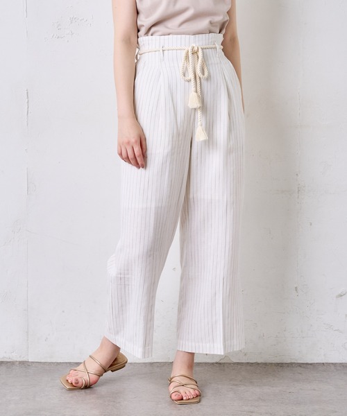 natural couture（ナチュラルクチュール）の「綿麻ツイストコード付きパンツ（その他パンツ・レディース・ブラック/モカ/ベージュ/グリーン系その他/ストライプ・FREE）」の5枚目の写真