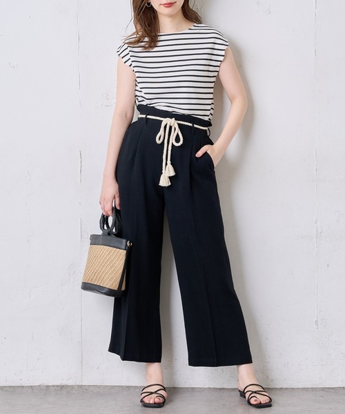 natural couture（ナチュラルクチュール）の「綿麻ツイストコード付きパンツ（その他パンツ・レディース・ブラック/モカ/ベージュ/グリーン系その他/ストライプ・FREE）」の2枚目の写真