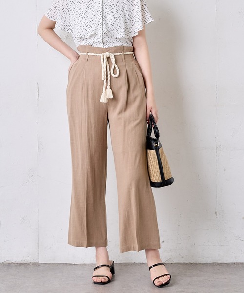 natural couture（ナチュラルクチュール）の「綿麻ツイストコード付きパンツ（その他パンツ・レディース・ブラック/モカ/ベージュ/グリーン系その他/ストライプ・FREE）」の3枚目の写真