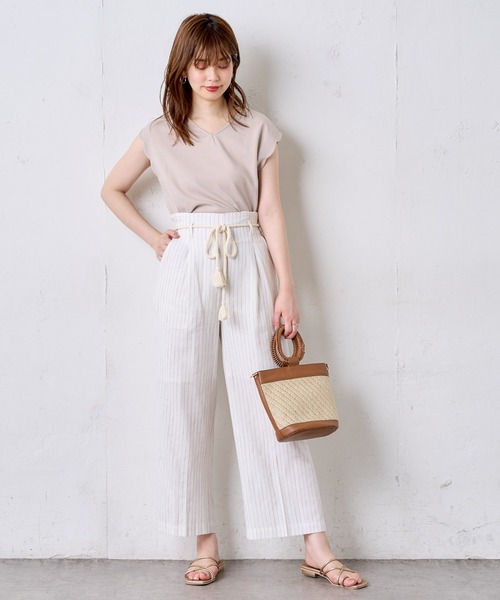 natural couture（ナチュラルクチュール）の「綿麻ツイストコード付きパンツ（その他パンツ・レディース・ブラック/モカ/ベージュ/グリーン系その他/ストライプ・FREE）」の8枚目の写真