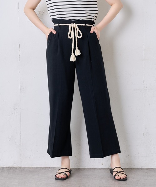 natural couture（ナチュラルクチュール）の「綿麻ツイストコード付きパンツ（その他パンツ・レディース・ブラック/モカ/ベージュ/グリーン系その他/ストライプ・FREE）」の6枚目の写真