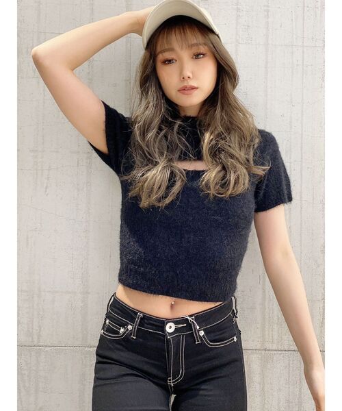 GYDA（ジェイダ）の「フロントOPENハーフスリーブシャギーニット TOPS（ニット/セーター・レディース・ブラック/ベージュ/アイボリー・FREE）」の11枚目の写真