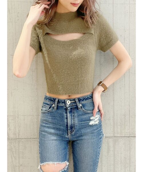 GYDA（ジェイダ）の「フロントOPENハーフスリーブシャギーニット TOPS（ニット/セーター・レディース・ブラック/ベージュ/アイボリー・FREE）」の8枚目の写真