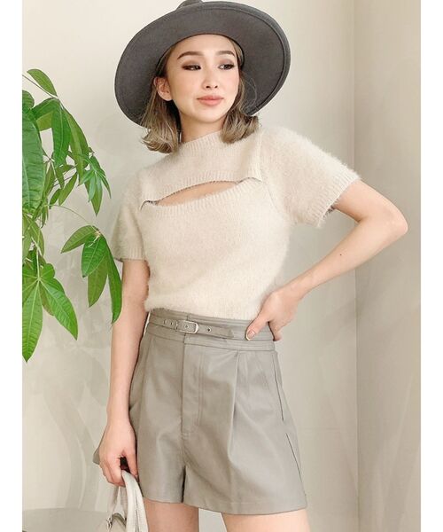 GYDA（ジェイダ）の「フロントOPENハーフスリーブシャギーニット TOPS（ニット/セーター・レディース・ブラック/ベージュ/アイボリー・FREE）」の9枚目の写真