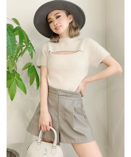 GYDA（ジェイダ）の「フロントOPENハーフスリーブシャギーニット TOPS（ニット/セーター・レディース・ブラック/ベージュ/アイボリー・FREE）」の5枚目の写真