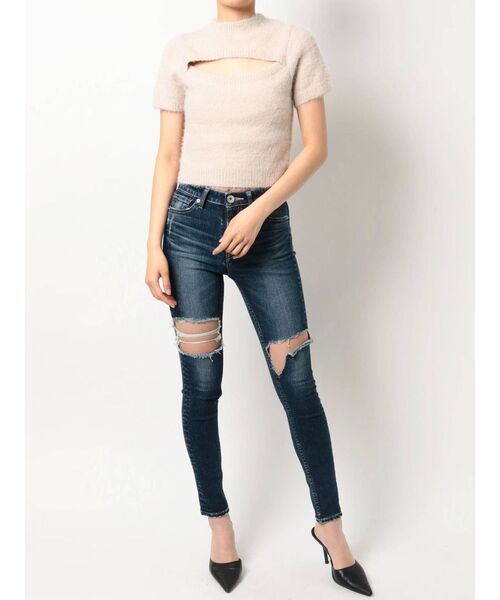 GYDA（ジェイダ）の「フロントOPENハーフスリーブシャギーニット TOPS（ニット/セーター・レディース・ブラック/ベージュ/アイボリー・FREE）」の14枚目の写真