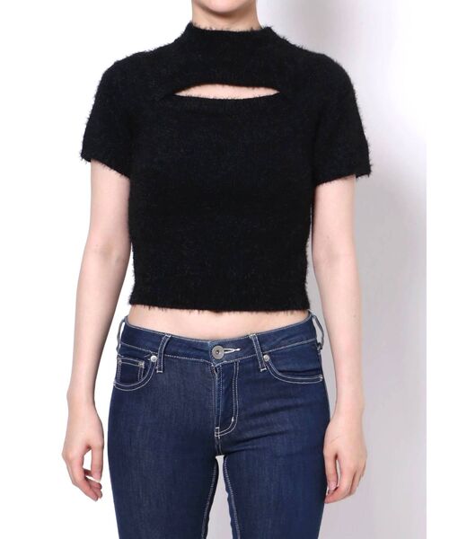 GYDA（ジェイダ）の「フロントOPENハーフスリーブシャギーニット TOPS（ニット/セーター・レディース・ブラック/ベージュ/アイボリー・FREE）」の15枚目の写真