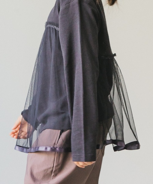 pairmanon（ペアマノン）の「【ふんわりワッフル】チュールドッキング長袖Tシャツ（Tシャツ/カットソー・キッズ・ピンク/モカ/ラベンダー/グレイッシュベージュ/ブルー系その他3/ブラック/ピンク系その他5/ブラック系その他2/ブラウン系その他2・90/100/110/120/130/140/150）」の22枚目の写真
