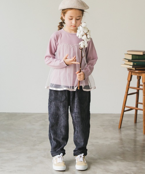 pairmanon（ペアマノン）の「【ふんわりワッフル】チュールドッキング長袖Tシャツ（Tシャツ/カットソー・キッズ・ピンク/モカ/ラベンダー/グレイッシュベージュ/ブルー系その他3/ブラック/ピンク系その他5/ブラック系その他2/ブラウン系その他2・90/100/110/120/130/140/150）」の11枚目の写真