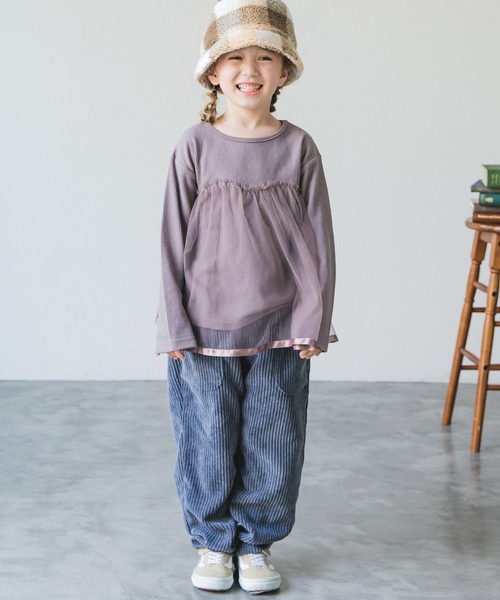 pairmanon（ペアマノン）の「【ふんわりワッフル】チュールドッキング長袖Tシャツ（Tシャツ/カットソー・キッズ・ピンク/モカ/ラベンダー/グレイッシュベージュ/ブルー系その他3/ブラック/ピンク系その他5/ブラック系その他2/ブラウン系その他2・90/100/110/120/130/140/150）」の13枚目の写真