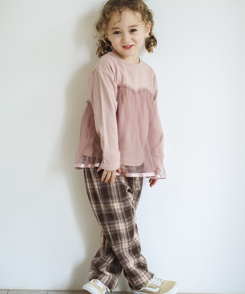 pairmanon（ペアマノン）の「【ふんわりワッフル】チュールドッキング長袖Tシャツ（Tシャツ/カットソー・キッズ・ピンク/モカ/ラベンダー/グレイッシュベージュ/ブルー系その他3/ブラック/ピンク系その他5/ブラック系その他2/ブラウン系その他2・90/100/110/120/130/140/150）」の15枚目の写真