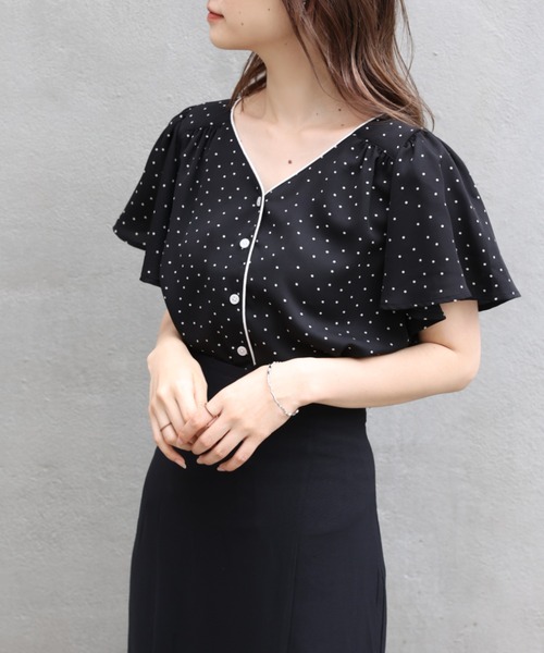 one after another NICE CLAUP（ワンアフターアナザーナイスクラップ）の「【WEB限定カラーあり】フレア配色パイピングブラウス（シャツ/ブラウス・レディース・ブラック/イエロー/アイボリー/ミント/その他1/その他2・FREE）」の6枚目の写真