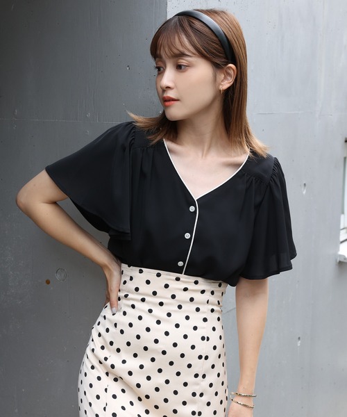 one after another NICE CLAUP（ワンアフターアナザーナイスクラップ）の「【WEB限定カラーあり】フレア配色パイピングブラウス（シャツ/ブラウス・レディース・ブラック/イエロー/アイボリー/ミント/その他1/その他2・FREE）」の21枚目の写真