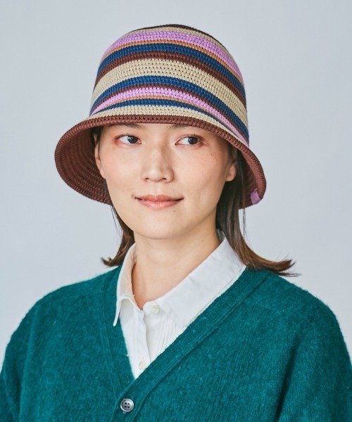 OVERRIDE(オーバーライド)の「OVERRIDE TM RISO STRIPES TULIP(ハット・レディース・ブルー/ベージュ/ブラック・58cm)」の2枚目の写真