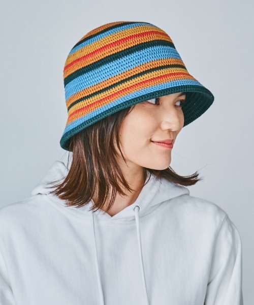 OVERRIDE(オーバーライド)の「OVERRIDE TM RISO STRIPES TULIP(ハット・レディース・ブルー/ベージュ/ブラック・58cm)」の3枚目の写真