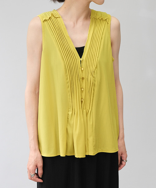 ANDJ(アンドジェイ)の「シアーランダムリブピンタックノースリーブトップス(タンクトップ・レディース・オフホワイト/イエロー/パープル・M)」の3枚目の写真