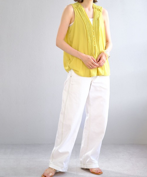 ANDJ(アンドジェイ)の「シアーランダムリブピンタックノースリーブトップス(タンクトップ・レディース・オフホワイト/イエロー/パープル・M)」の7枚目の写真