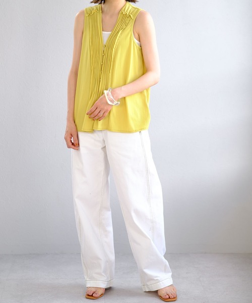 ANDJ(アンドジェイ)の「シアーランダムリブピンタックノースリーブトップス(タンクトップ・レディース・オフホワイト/イエロー/パープル・M)」の17枚目の写真