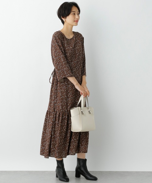 LEPSIM（レプシィム）の「ウエストデザイン柄ワンピース　952536（ワンピース・レディース・ブラック/ブラウン/オフホワイト・FREE）」の4枚目の写真