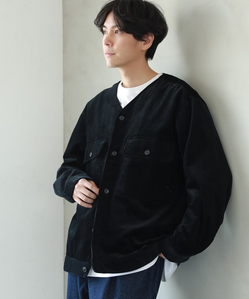 LAKOLE（ラコレ）の「コーデュロイカーデジャケット / 217524（ノーカラージャケット・メンズ・オリーブ/モカ/アイボリー/ブラック・MEDIUM/LARGE）」の2枚目の写真