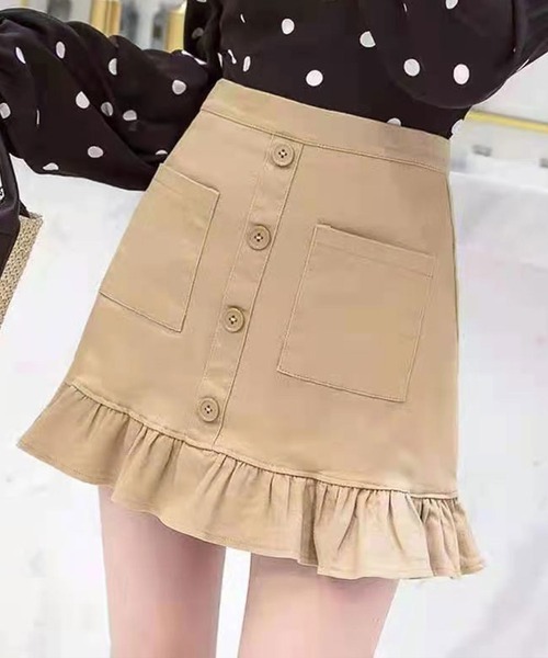 Twinkle;pm(トゥインクルピーエム)の「裾フリルミニスカート(スカート・レディース・ブラック/ベージュ・SMALL/MEDIUM)」の1枚目の写真