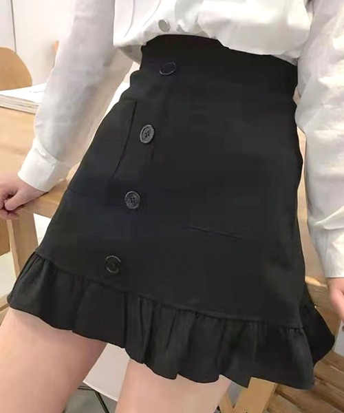 Twinkle;pm(トゥインクルピーエム)の「裾フリルミニスカート(スカート・レディース・ブラック/ベージュ・SMALL/MEDIUM)」の2枚目の写真