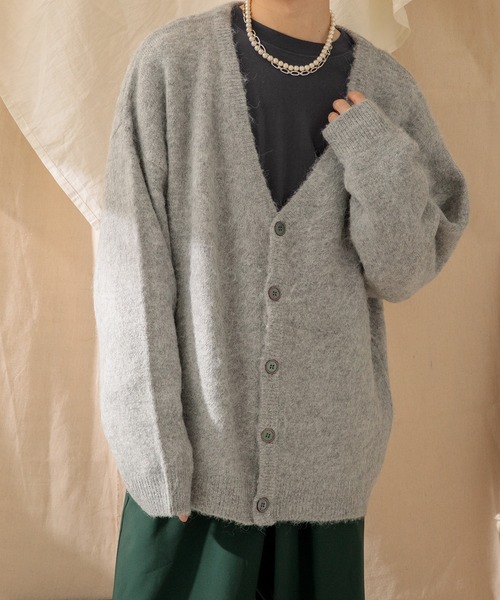 Adoon plain（アドーンプレーン）の「【Adoon plain】モヘアライクカーディガン（カーディガン/ボレロ・メンズ・ライトグレー/ブルー/グリーン/ライトベージュ・MEDIUM/LARGE）」の2枚目の写真