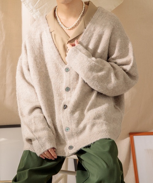 Adoon plain（アドーンプレーン）の「【Adoon plain】モヘアライクカーディガン（カーディガン/ボレロ・メンズ・ライトグレー/ブルー/グリーン/ライトベージュ・MEDIUM/LARGE）」の13枚目の写真