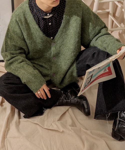 Adoon plain（アドーンプレーン）の「【Adoon plain】モヘアライクカーディガン（カーディガン/ボレロ・メンズ・ライトグレー/ブルー/グリーン/ライトベージュ・MEDIUM/LARGE）」の21枚目の写真