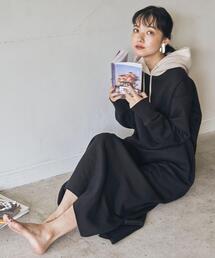 coen | 【WEB限定カラー(コバルトブルー/その他1)・復刻】着丈が選べる。CVC裏起毛フーディーパーカーマキシワンピース(ワンピース)