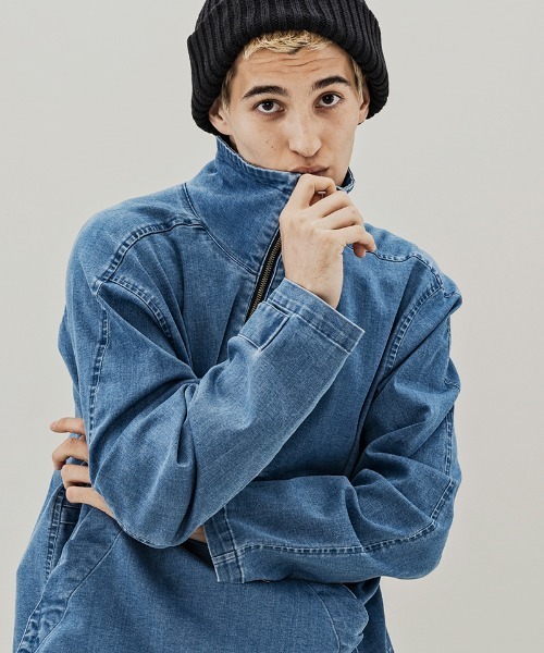 C DIEM（カルペディエム）の「mj8221-DENIM STAND PULL ブルゾン（デニムジャケット・メンズ・ブラック/インディゴブルー・S/M/L）」の3枚目の写真