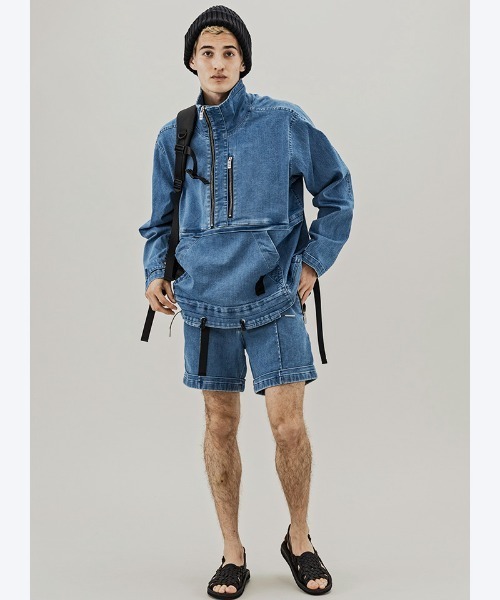 C DIEM（カルペディエム）の「mj8221-DENIM STAND PULL ブルゾン（デニムジャケット・メンズ・ブラック/インディゴブルー・S/M/L）」の4枚目の写真