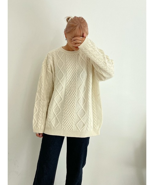 Vicente(ヴィセンテ)の「HONEY collaboration knit(ニット/セーター・レディース・グレー/オフホワイト・FREE)」の4枚目の写真