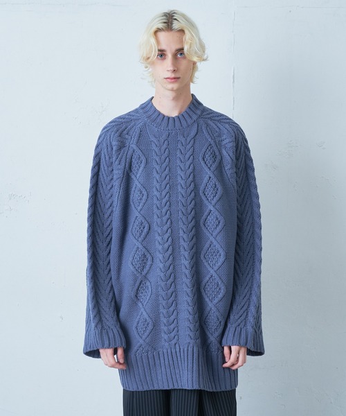 Lui's（ルイス）の「ケーブル編みドルマンニット（ニット/セーター・メンズ・アイボリー/ブルー/ブラック・FREE）」の17枚目の写真