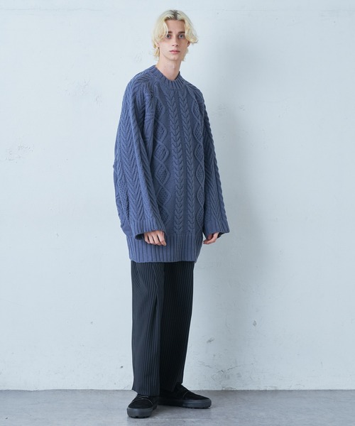 Lui's（ルイス）の「ケーブル編みドルマンニット（ニット/セーター・メンズ・アイボリー/ブルー/ブラック・FREE）」の4枚目の写真